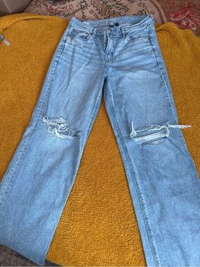 American Eagle Outfitters Light Blue Straight Leg Distressed Jeans
